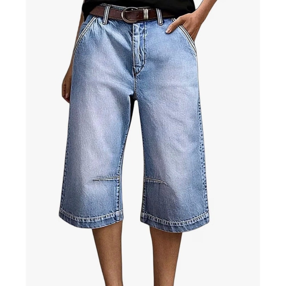 Flamingals Womens High Waist Wide Leg Stretchy Denim Culottes Light Wash Large